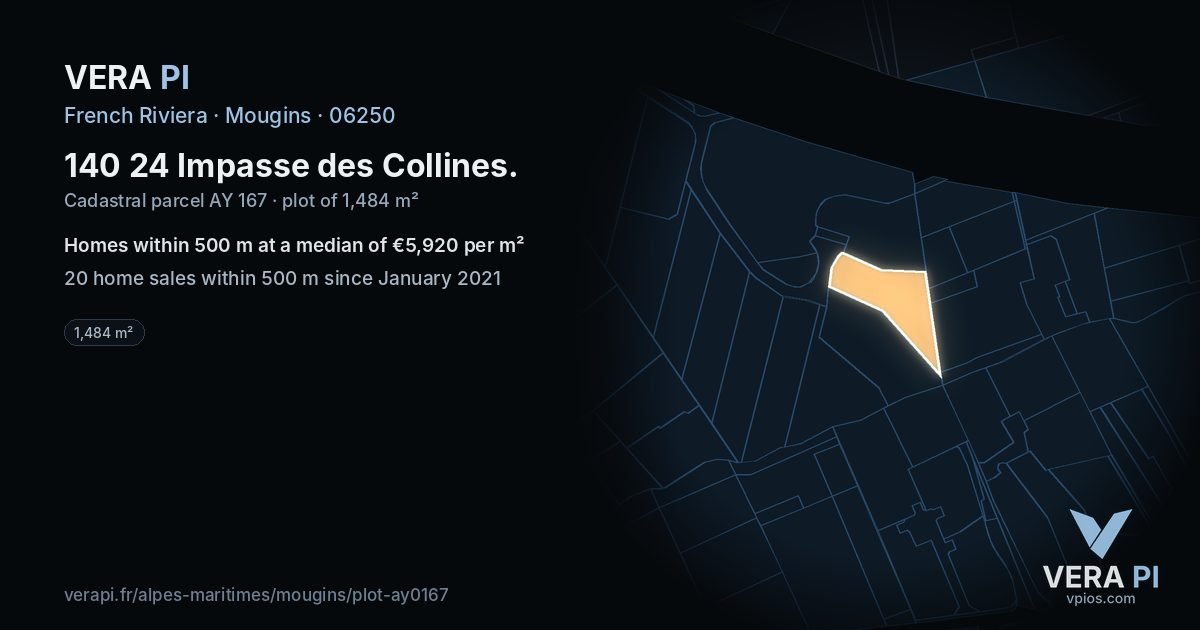 140 24 Impasse des Collines, Mougins at night – the plot lit, the parcels around coloured by the prices near them