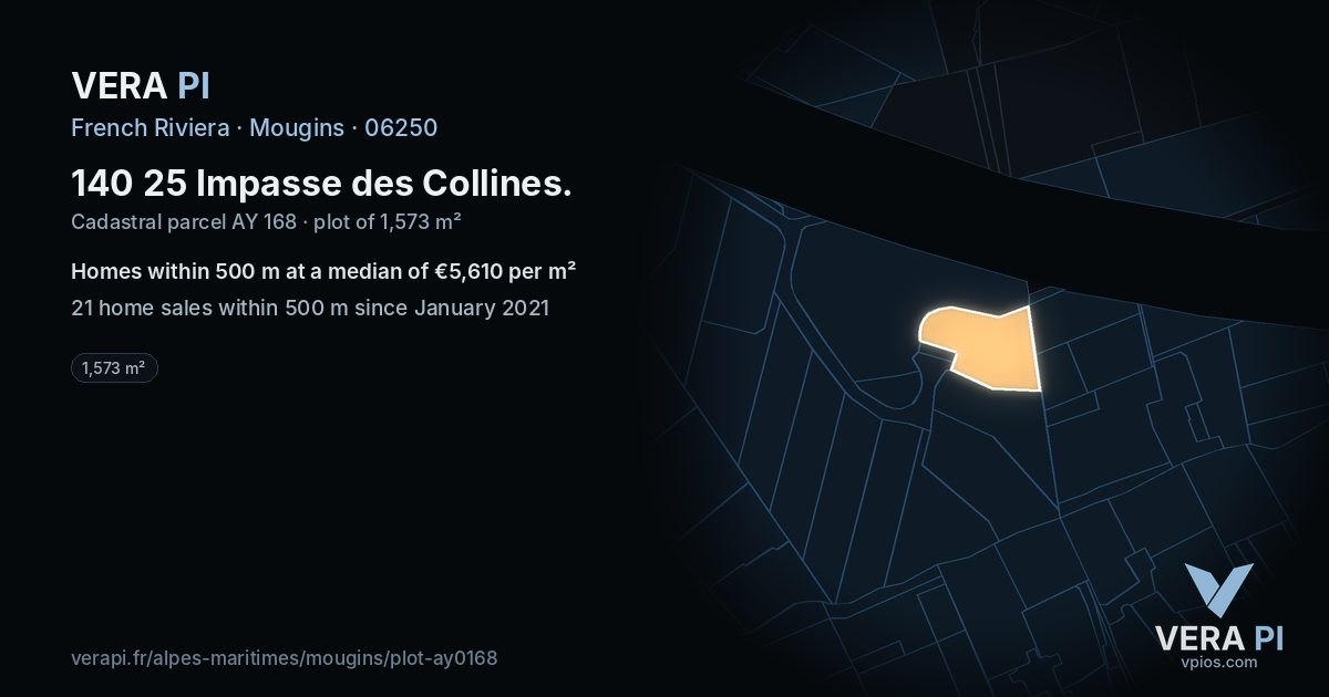 140 25 Impasse des Collines, Mougins at night – the plot lit, the parcels around coloured by the prices near them