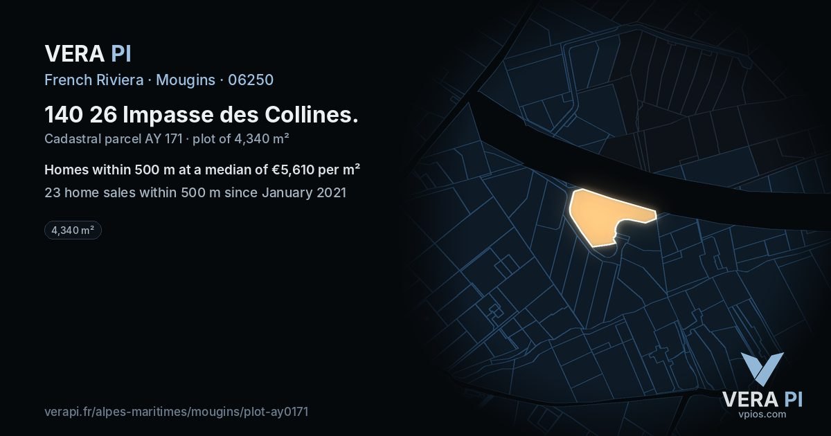 140 26 Impasse des Collines, Mougins at night – the plot lit, the parcels around coloured by the prices near them