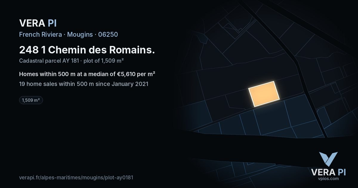 248 1 Chemin des Romains, Mougins at night – the plot lit, the parcels around coloured by the prices near them