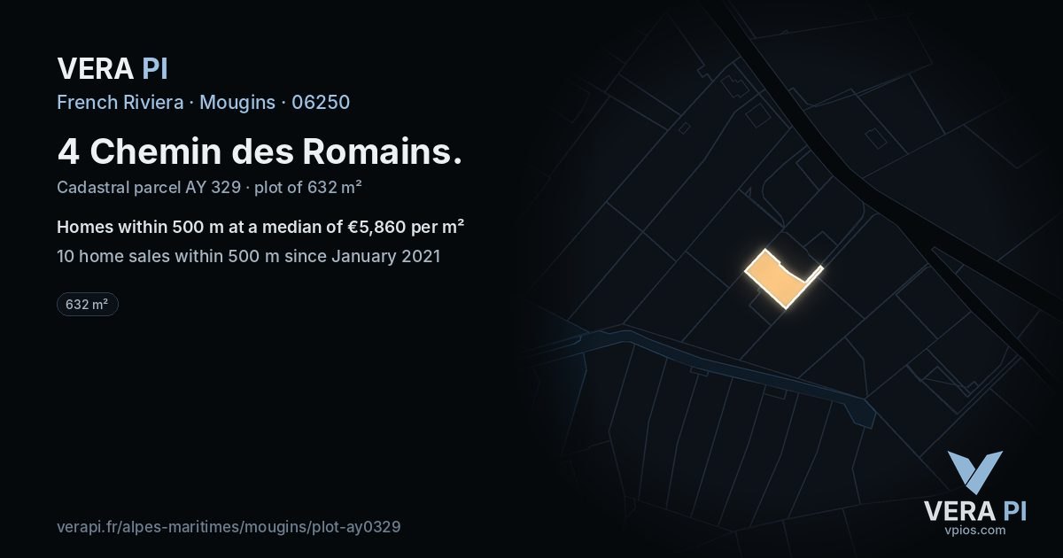 4 Chemin des Romains, Mougins at night – the plot lit, the parcels around coloured by the prices near them