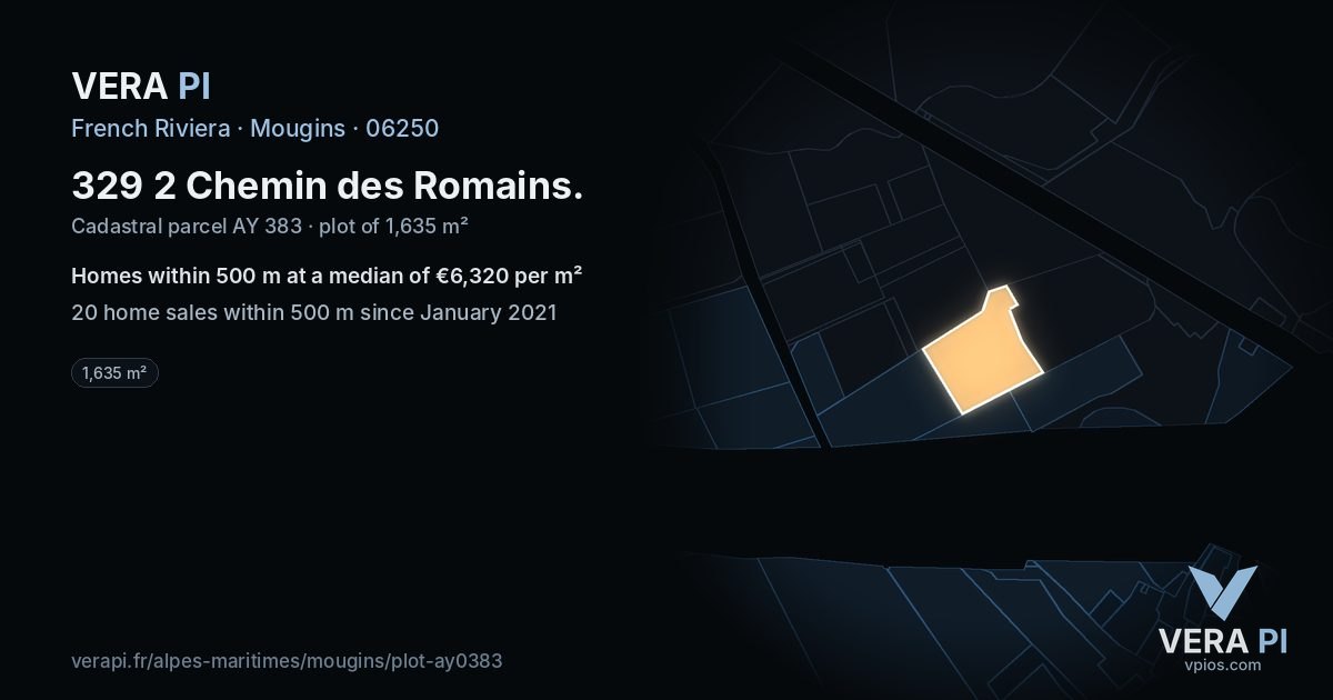 329 2 Chemin des Romains, Mougins at night – the plot lit, the parcels around coloured by the prices near them
