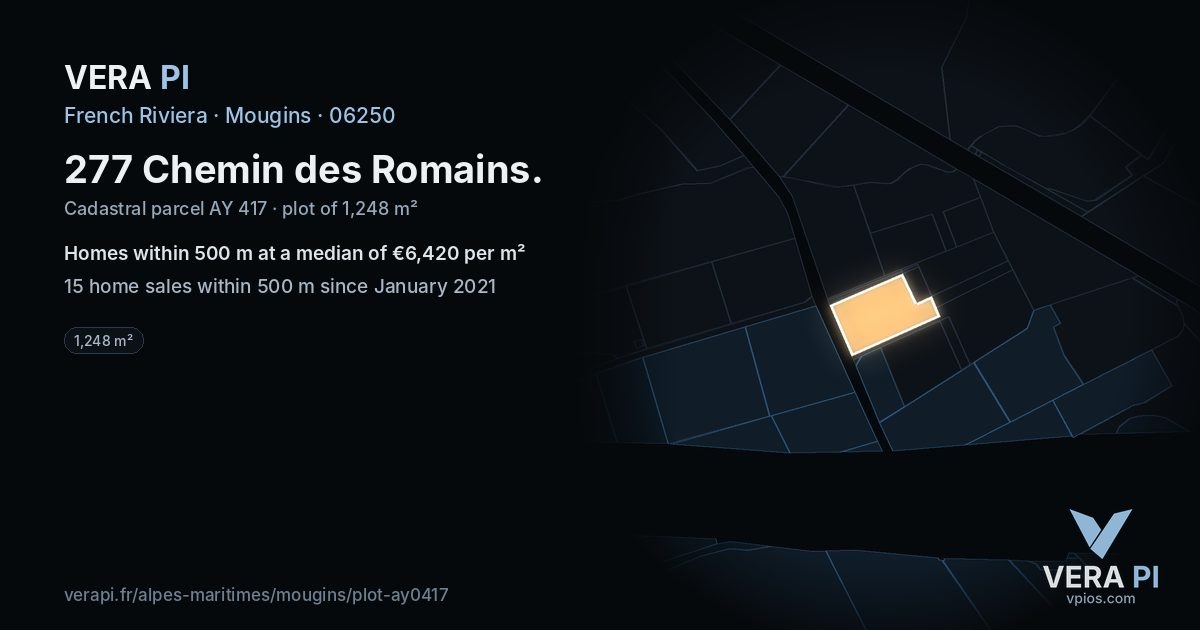 277 Chemin des Romains, Mougins at night – the plot lit, the parcels around coloured by the prices near them