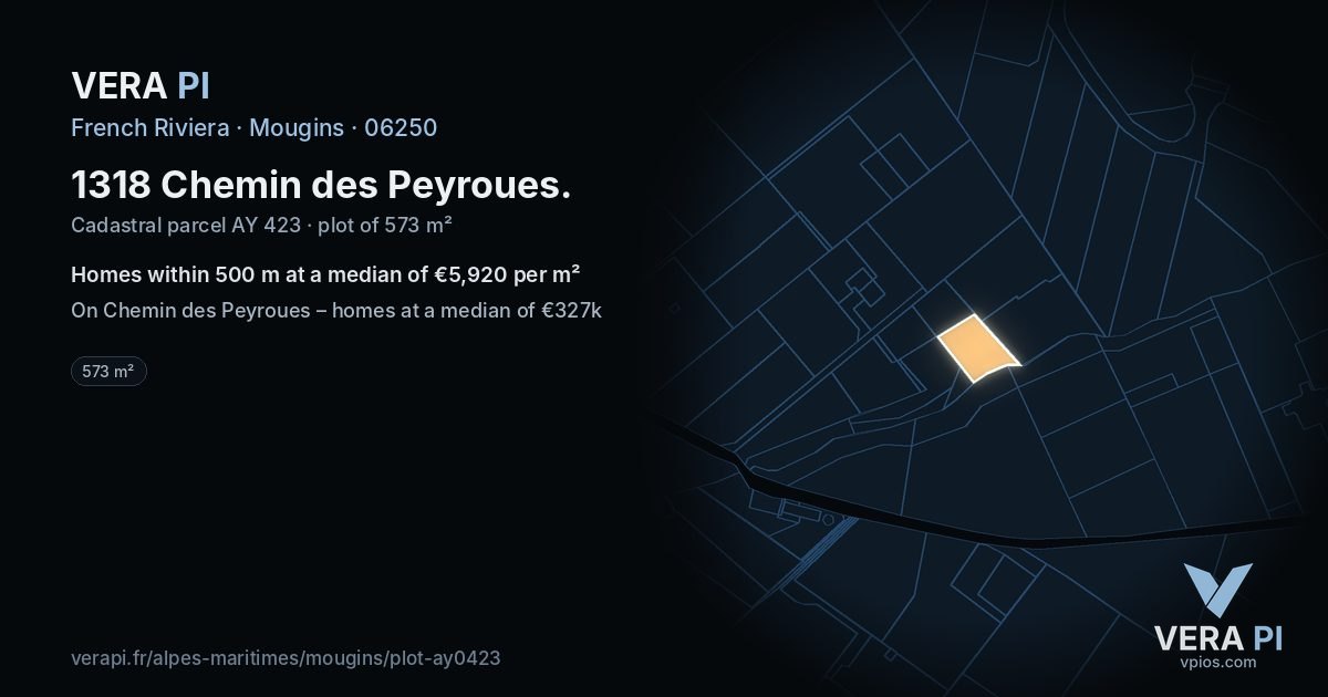 1318 Chemin des Peyroues, Mougins at night – the plot lit, the parcels around coloured by the prices near them