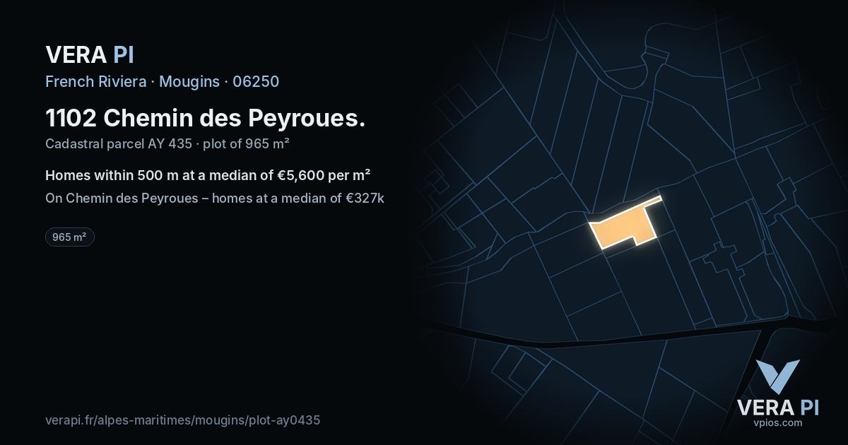1102 Chemin des Peyroues, Mougins at night – the plot lit, the parcels around coloured by the prices near them