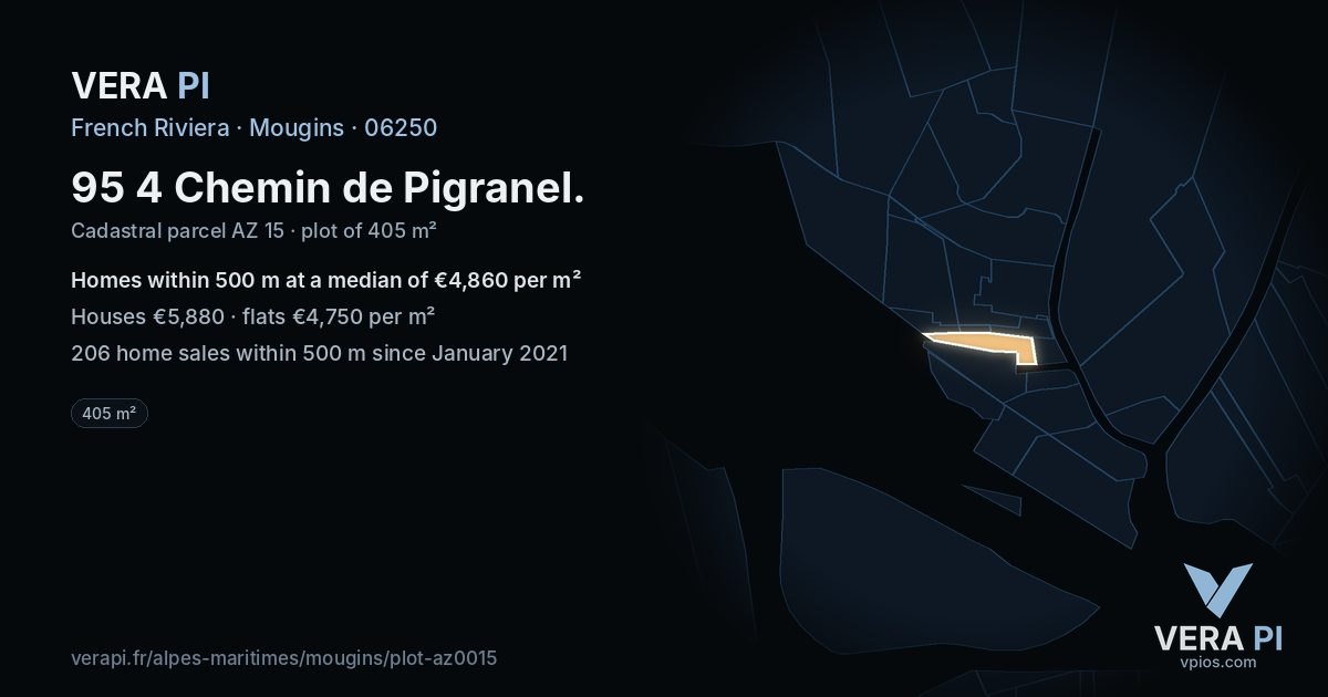 95 4 Chemin de Pigranel, Mougins at night – the plot lit, the parcels around coloured by the prices near them