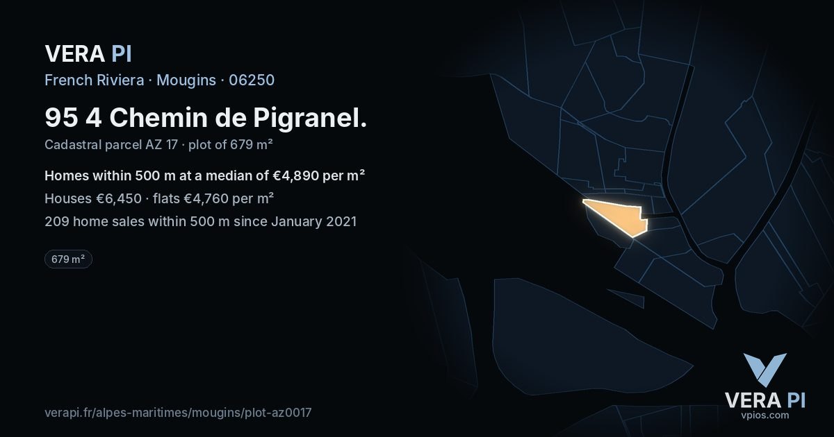 95 4 Chemin de Pigranel, Mougins at night – the plot lit, the parcels around coloured by the prices near them