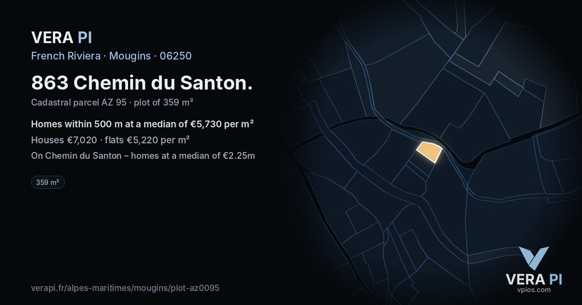863 Chemin du Santon, Mougins at night – the plot lit, the parcels around coloured by the prices near them