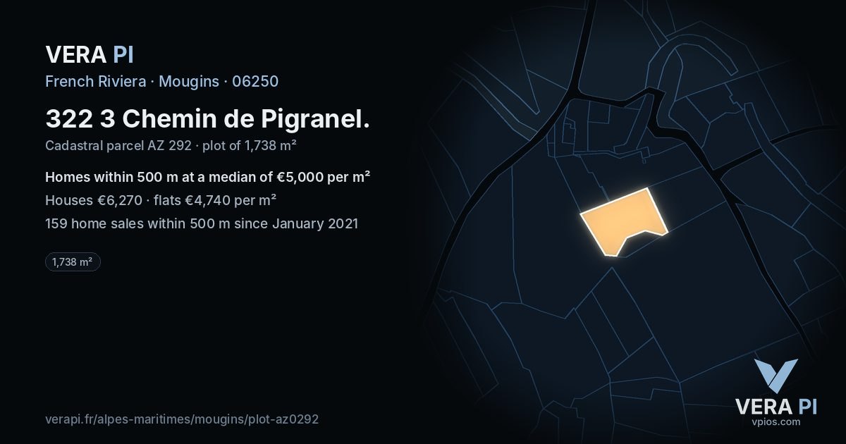 322 3 Chemin de Pigranel, Mougins at night – the plot lit, the parcels around coloured by the prices near them