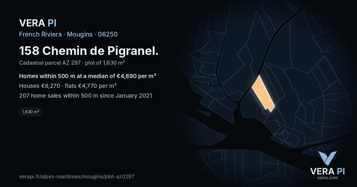 158 Chemin de Pigranel, Mougins at night – the plot lit, the parcels around coloured by the prices near them