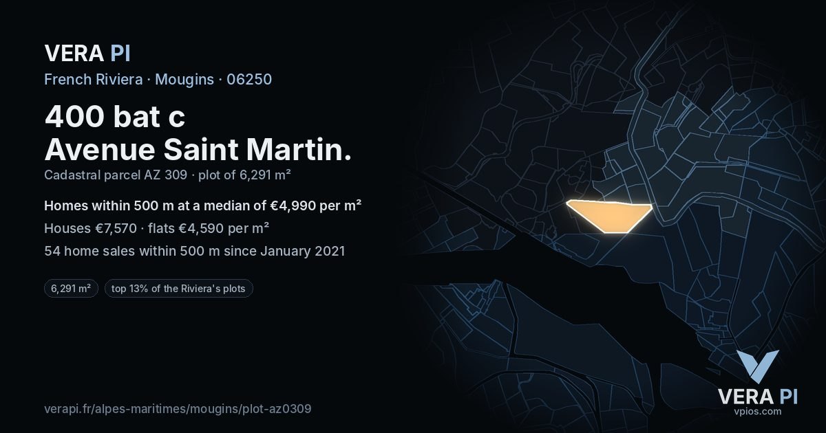 400 bat c Avenue Saint Martin, Mougins at night – the plot lit, the parcels around coloured by the prices near them