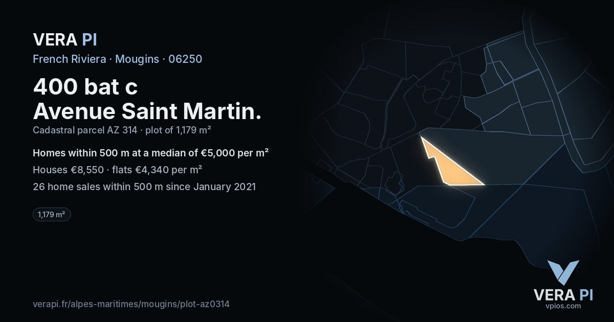 400 bat c Avenue Saint Martin, Mougins at night – the plot lit, the parcels around coloured by the prices near them