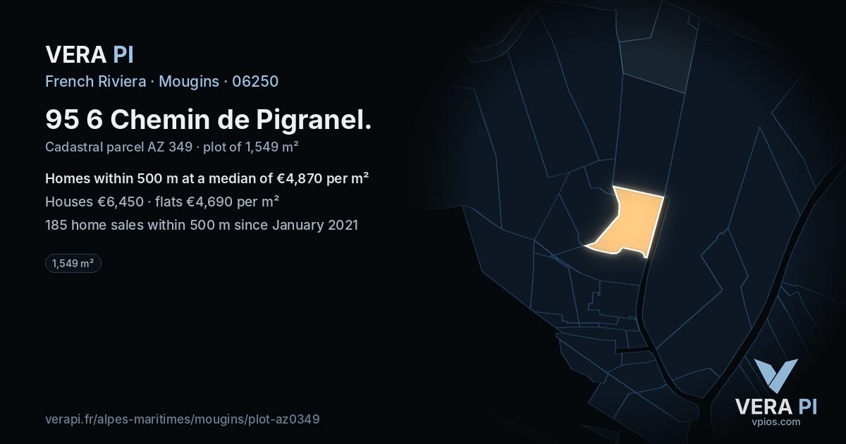 95 6 Chemin de Pigranel, Mougins at night – the plot lit, the parcels around coloured by the prices near them
