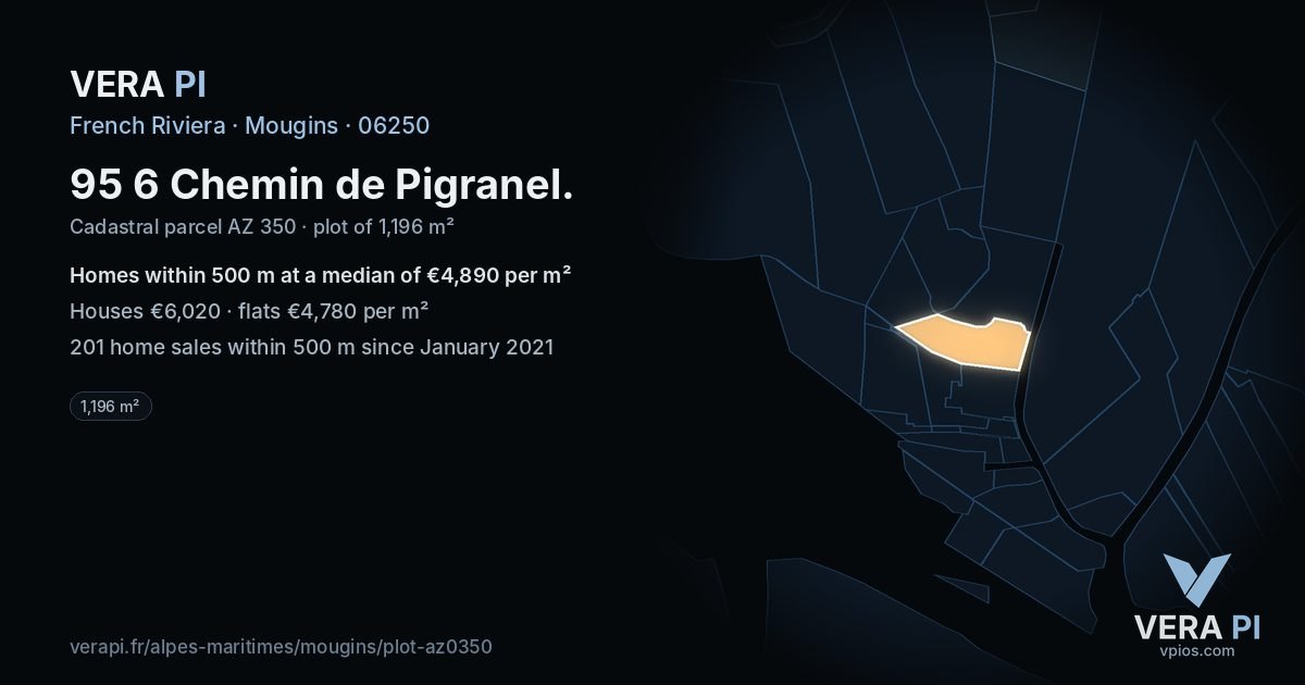 95 6 Chemin de Pigranel, Mougins at night – the plot lit, the parcels around coloured by the prices near them