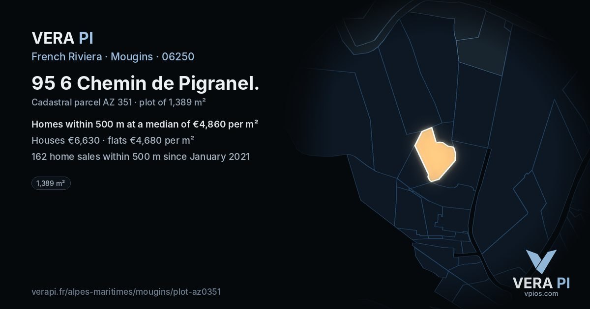 95 6 Chemin de Pigranel, Mougins at night – the plot lit, the parcels around coloured by the prices near them