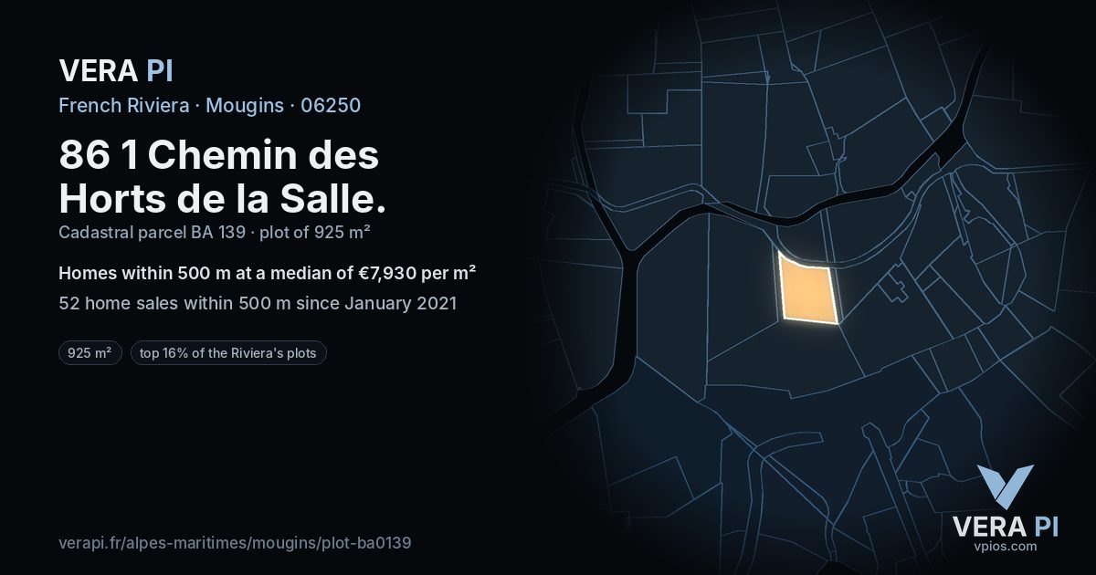 86 1 Chemin des Horts de la Salle, Mougins at night – the plot lit, the parcels around coloured by the prices near them