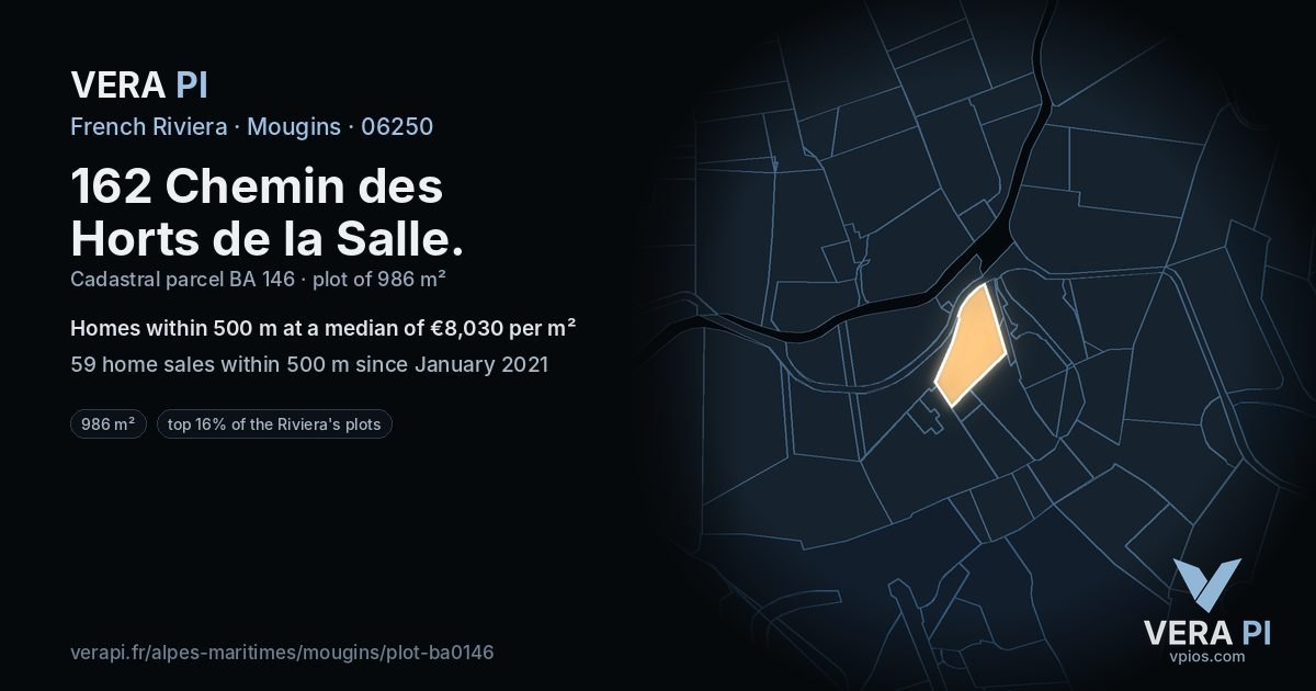 162 Chemin des Horts de la Salle, Mougins at night – the plot lit, the parcels around coloured by the prices near them