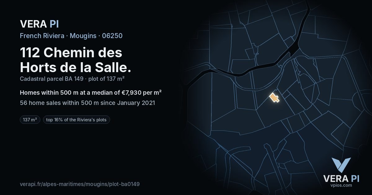 112 Chemin des Horts de la Salle, Mougins at night – the plot lit, the parcels around coloured by the prices near them