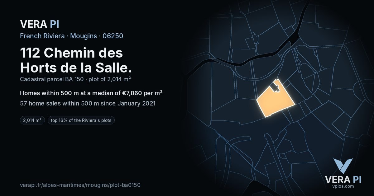 112 Chemin des Horts de la Salle, Mougins at night – the plot lit, the parcels around coloured by the prices near them