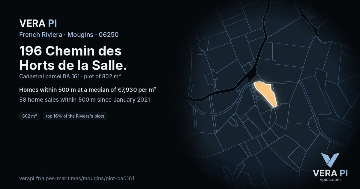 196 Chemin des Horts de la Salle, Mougins at night – the plot lit, the parcels around coloured by the prices near them