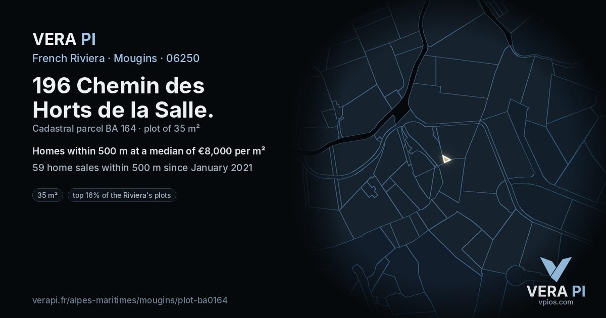 196 Chemin des Horts de la Salle, Mougins at night – the plot lit, the parcels around coloured by the prices near them
