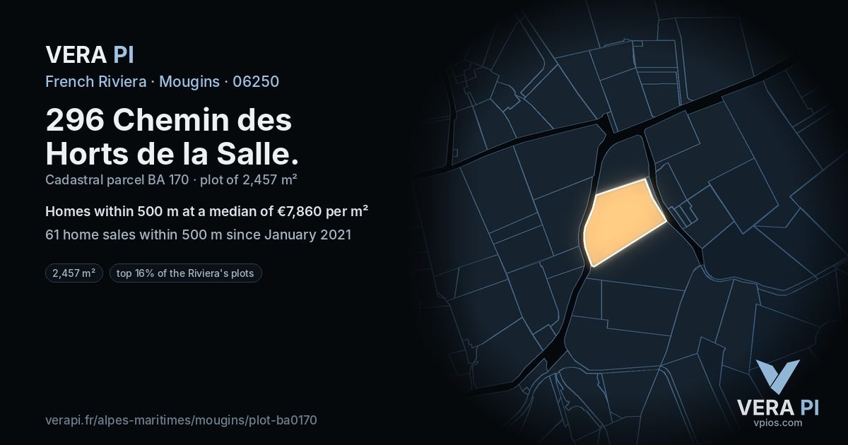 296 Chemin des Horts de la Salle, Mougins at night – the plot lit, the parcels around coloured by the prices near them
