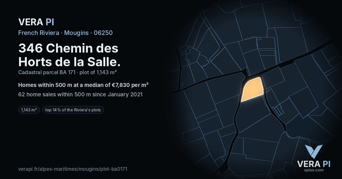 346 Chemin des Horts de la Salle, Mougins at night – the plot lit, the parcels around coloured by the prices near them