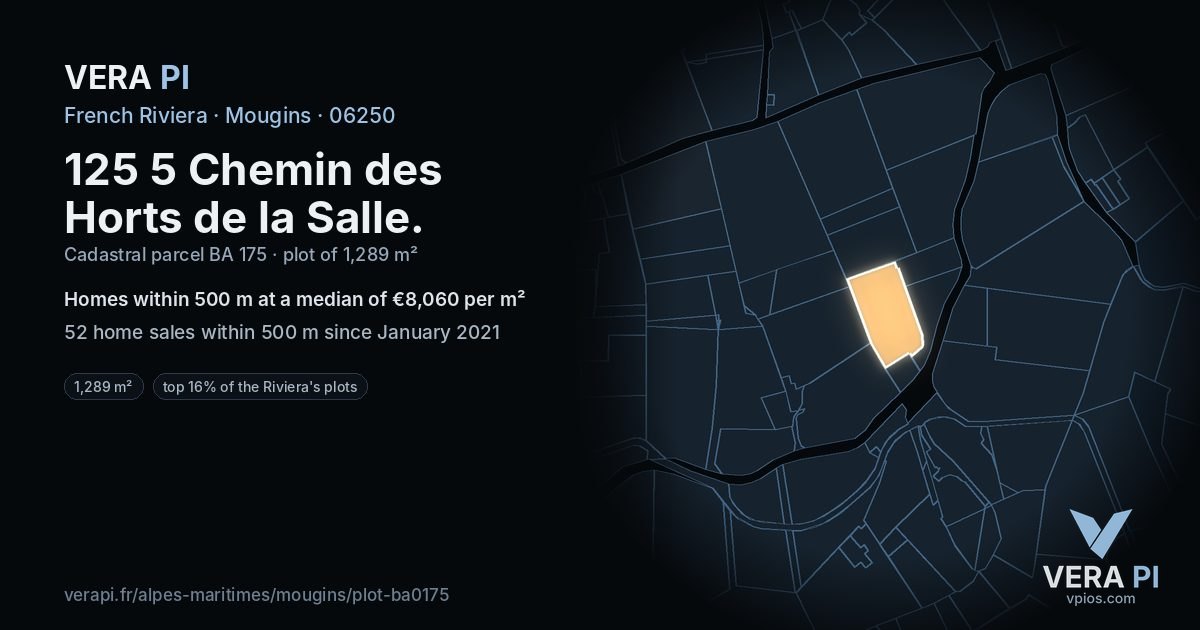 125 5 Chemin des Horts de la Salle, Mougins at night – the plot lit, the parcels around coloured by the prices near them