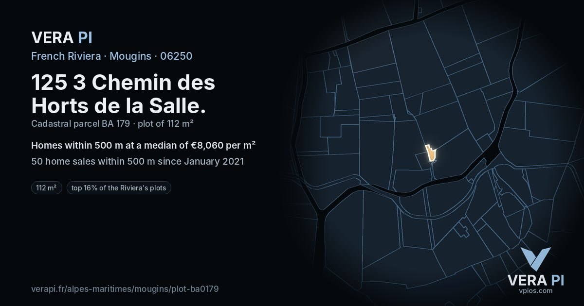 125 3 Chemin des Horts de la Salle, Mougins at night – the plot lit, the parcels around coloured by the prices near them