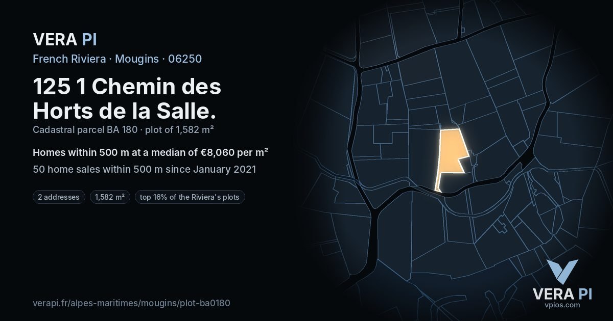 125 1 Chemin des Horts de la Salle, Mougins at night – the plot lit, the parcels around coloured by the prices near them