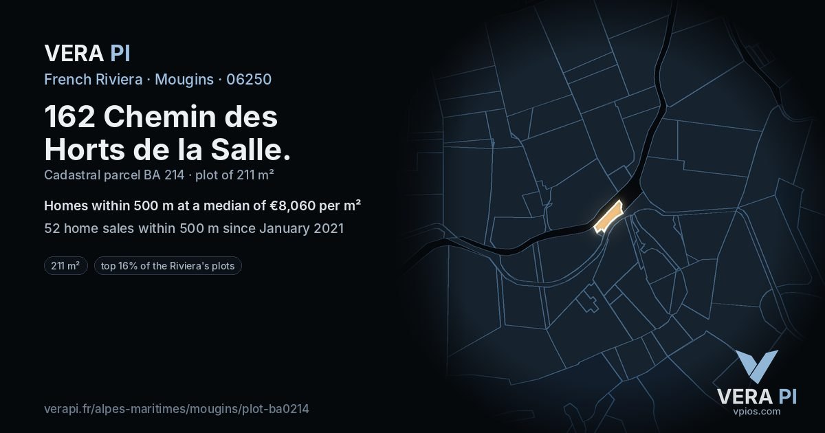 162 Chemin des Horts de la Salle, Mougins at night – the plot lit, the parcels around coloured by the prices near them
