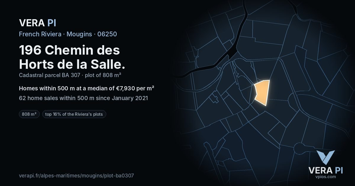 196 Chemin des Horts de la Salle, Mougins at night – the plot lit, the parcels around coloured by the prices near them