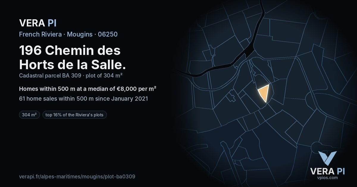 196 Chemin des Horts de la Salle, Mougins at night – the plot lit, the parcels around coloured by the prices near them