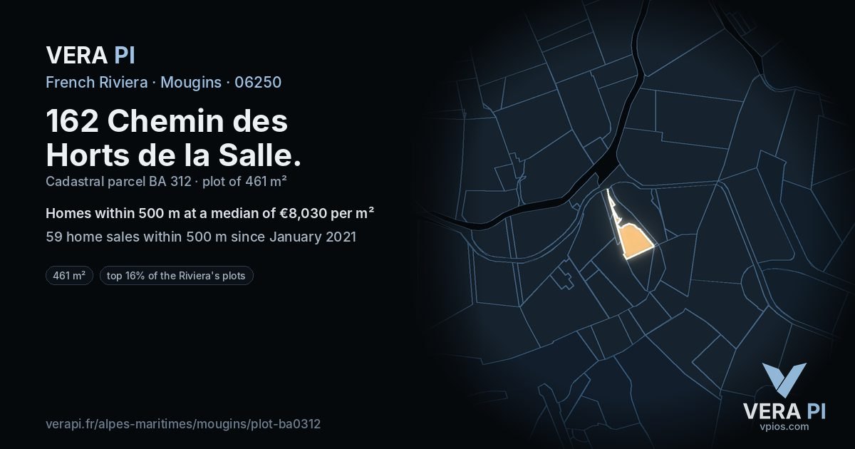 162 Chemin des Horts de la Salle, Mougins at night – the plot lit, the parcels around coloured by the prices near them
