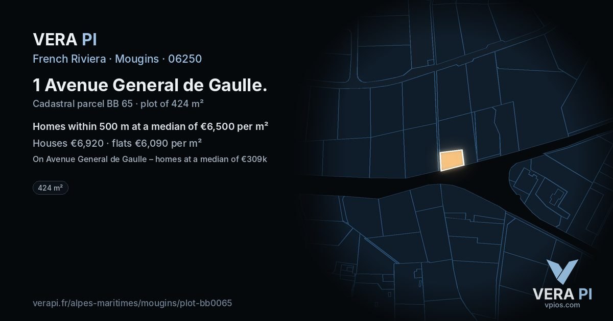 1 Avenue General de Gaulle, Mougins at night – the plot lit, the parcels around coloured by the prices near them