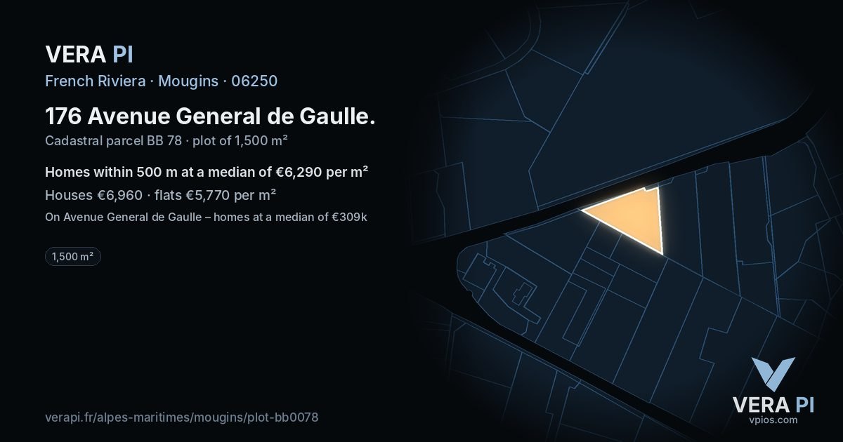 176 Avenue General de Gaulle, Mougins at night – the plot lit, the parcels around coloured by the prices near them