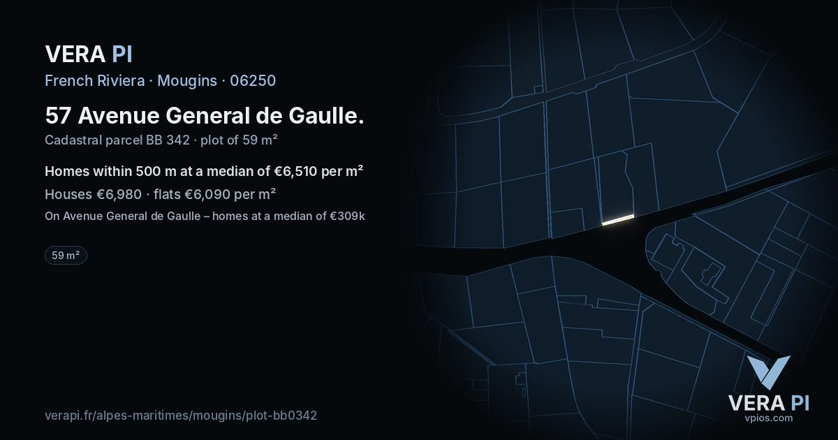 57 Avenue General de Gaulle, Mougins at night – the plot lit, the parcels around coloured by the prices near them