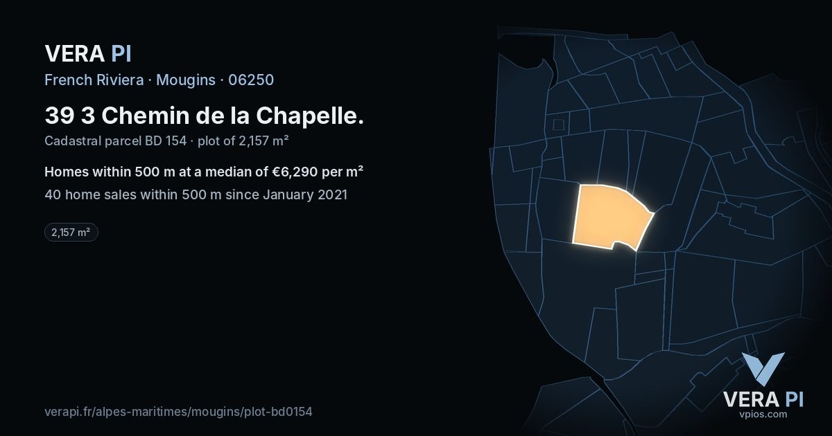 39 3 Chemin de la Chapelle, Mougins at night – the plot lit, the parcels around coloured by the prices near them