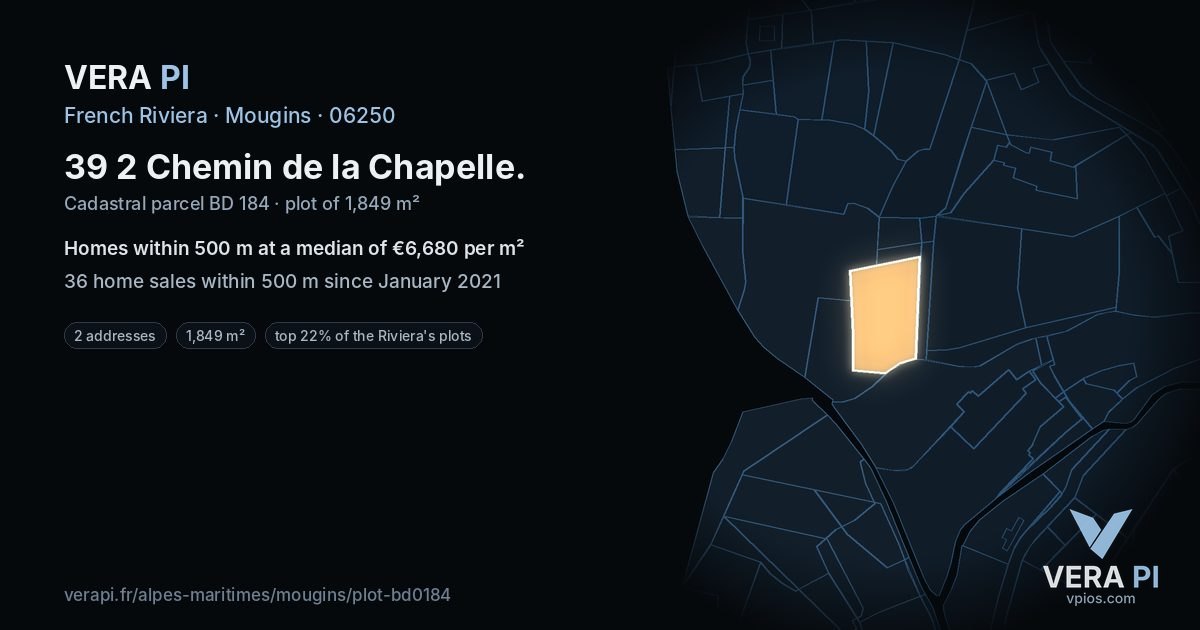 39 2 Chemin de la Chapelle, Mougins at night – the plot lit, the parcels around coloured by the prices near them
