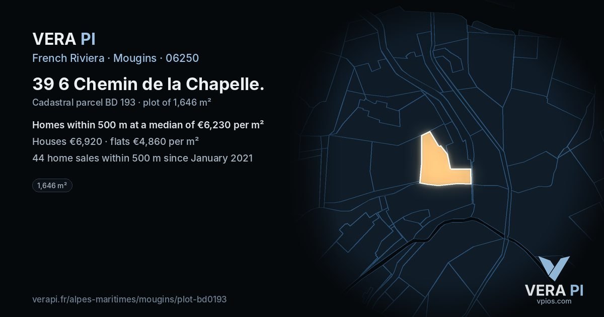 39 6 Chemin de la Chapelle, Mougins at night – the plot lit, the parcels around coloured by the prices near them