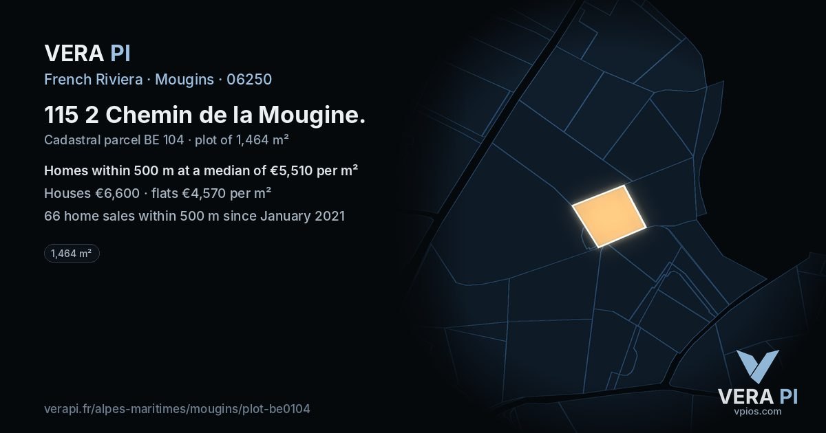115 2 Chemin de la Mougine, Mougins at night – the plot lit, the parcels around coloured by the prices near them