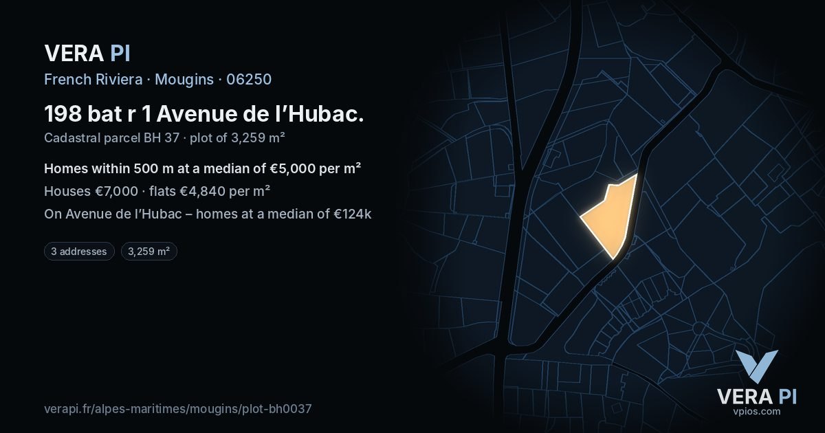 198 bat r 1 Avenue de l’Hubac, Mougins at night – the plot lit, the parcels around coloured by the prices near them