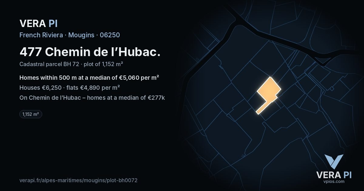 477 Chemin de l’Hubac, Mougins at night – the plot lit, the parcels around coloured by the prices near them