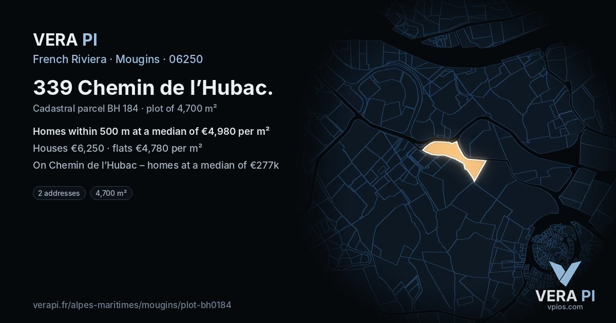 339 Chemin de l’Hubac, Mougins at night – the plot lit, the parcels around coloured by the prices near them