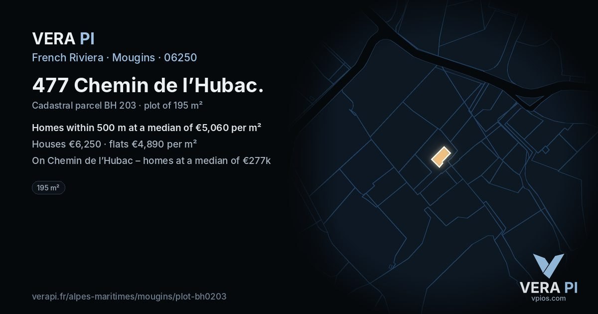 477 Chemin de l’Hubac, Mougins at night – the plot lit, the parcels around coloured by the prices near them