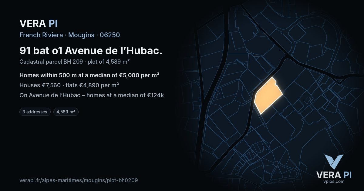 91 bat o1 Avenue de l’Hubac, Mougins at night – the plot lit, the parcels around coloured by the prices near them