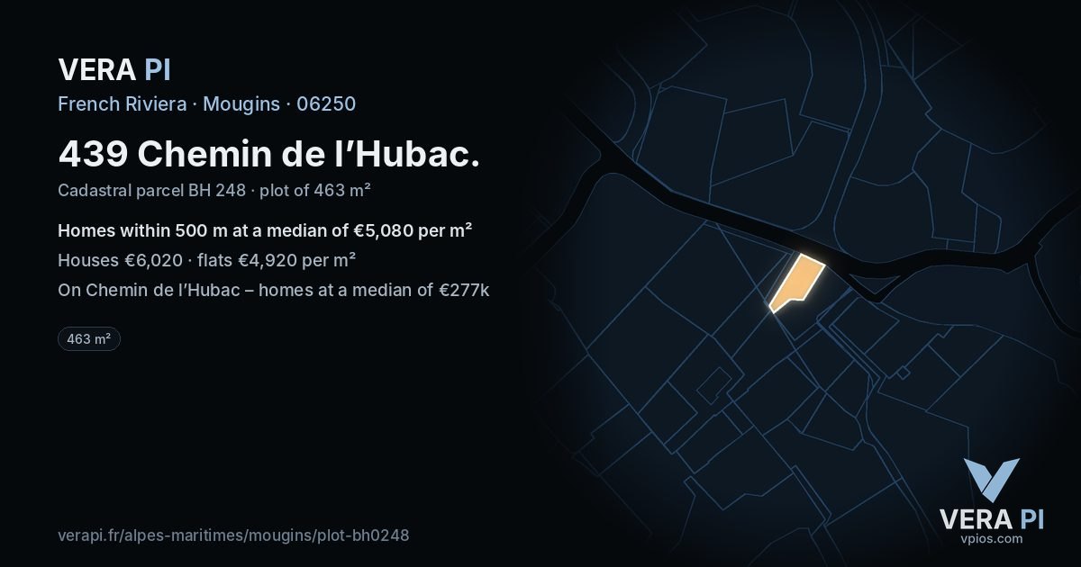 439 Chemin de l’Hubac, Mougins at night – the plot lit, the parcels around coloured by the prices near them