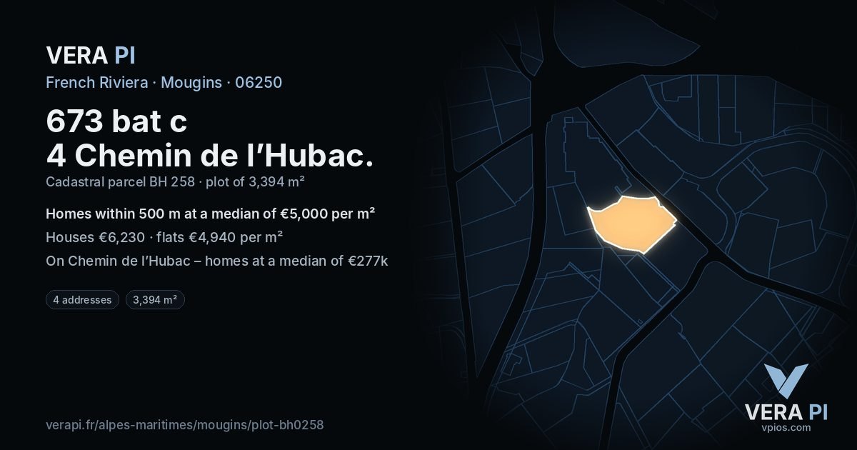 673 bat c 4 Chemin de l’Hubac, Mougins at night – the plot lit, the parcels around coloured by the prices near them
