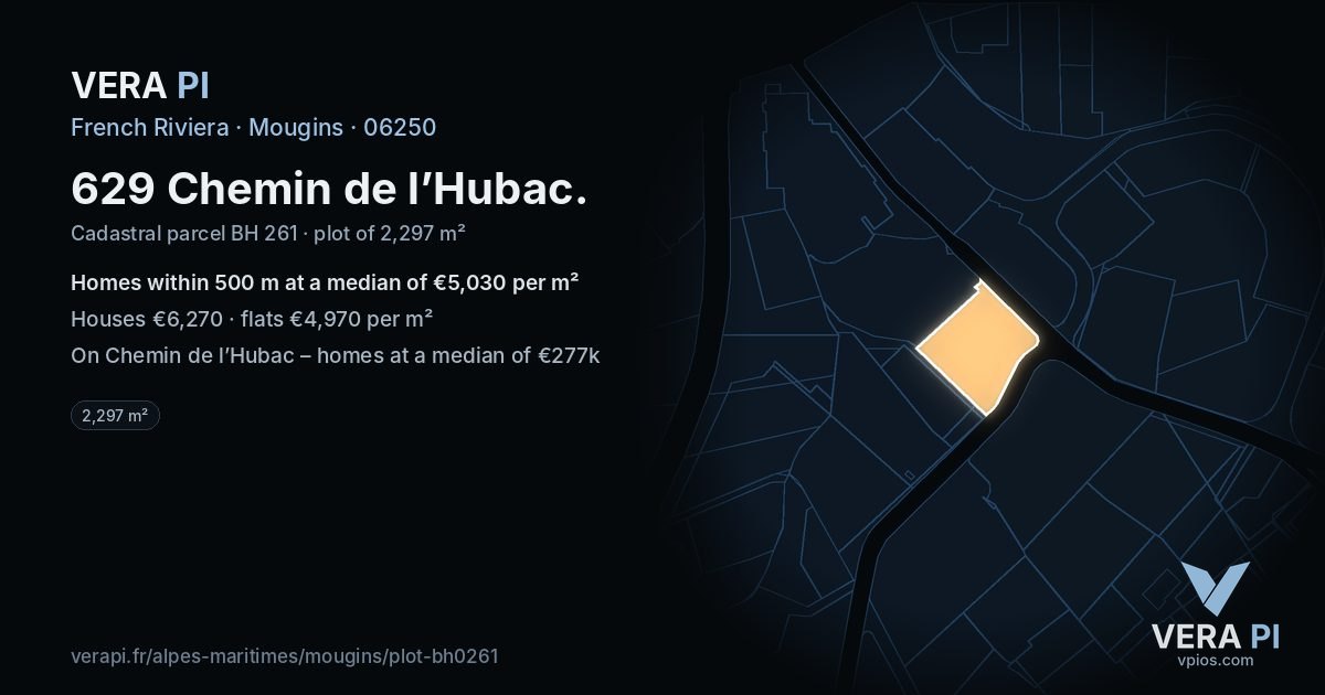 629 Chemin de l’Hubac, Mougins at night – the plot lit, the parcels around coloured by the prices near them