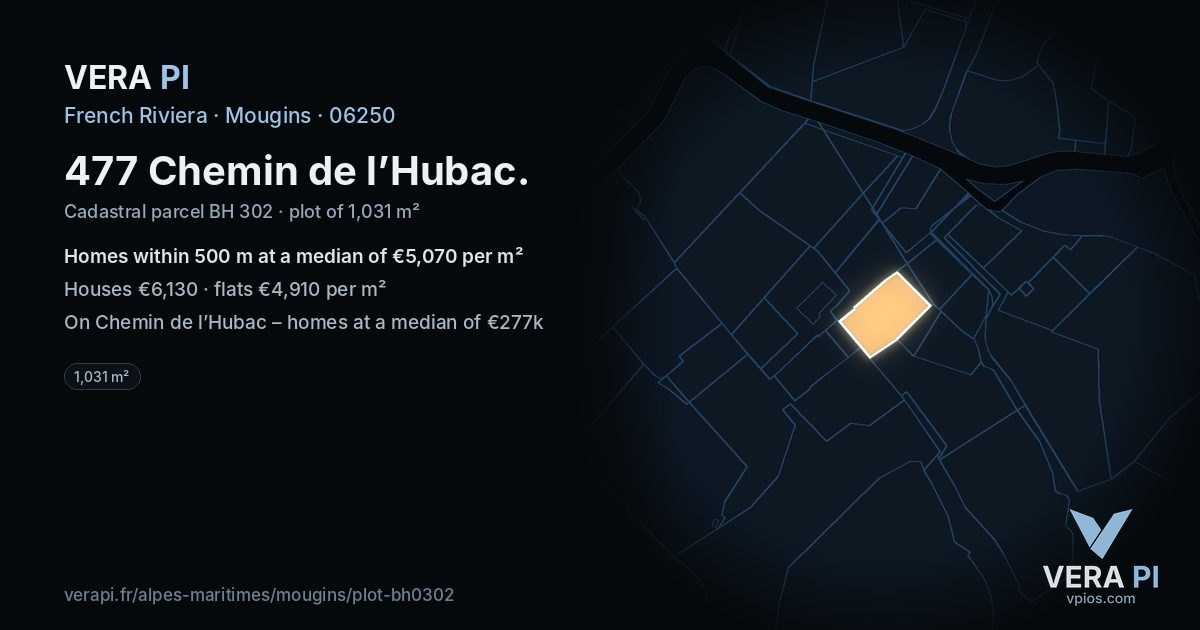 477 Chemin de l’Hubac, Mougins at night – the plot lit, the parcels around coloured by the prices near them